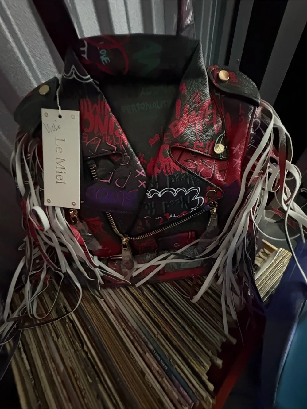 SOLD……Le Miel Red Graffiti Fringe Laptop Tote